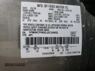 2020 Ford Explorer Limited with VIN 1FM5K7FWXLGC30852, listed as a Copart auction lot 46270785 with 39,341 mi miles and Salvage Title. Bid and sale history available at DreamBid. Image 14.