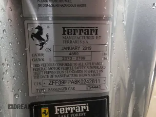2019 Ferrari Portofino z VIN ZFF89FPA8K0242811, wystawiony jako Copart lot #45493295 z przebiegiem 12 470 mil mil oraz Szkody całkowita. Historia ofert i sprzedaży dostępna na DreamBid. Obrazek 12.