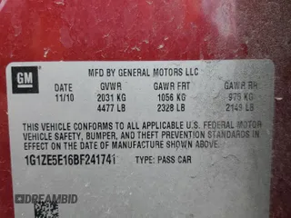 2011 Chevrolet Malibu LTZ with VIN 1G1ZE5E16BF241741, listed as a Copart auction lot 51133865 with 159,778 mi miles and Non Repairable. Bid and sale history available at DreamBid. Image 12.