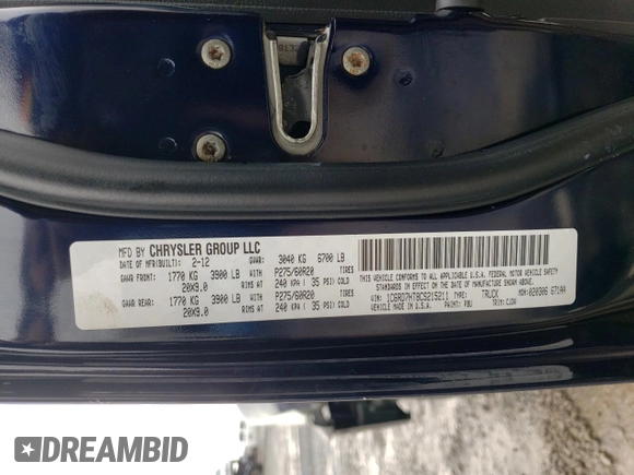 2012 Ram 1500 Sport with VIN 1C6RD7HT8CS215211, listed as a Copart auction lot 44674055 with 126,052 mi miles and Salvage title. Bid and sale history available at DreamBid. Image 13.