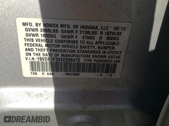 2014 Acura ILX z VIN 19VDE1F32EE008473, wystawiony jako Copart lot #51695405 z przebiegiem 149 913 mil mil oraz Szkoda całkowita • Salvage title. Historia ofert i sprzedaży dostępna na DreamBid. Obrazek 14.