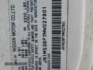 1991 Nissan 240SX SE Limited Edition z VIN JN1MS36P7MW027901, wystawiony jako Copart lot #57499035 z przebiegiem 293 537 mil mil oraz Nie do naprawy • Non repairable. Historia ofert i sprzedaży dostępna na DreamBid. Obrazek 13.