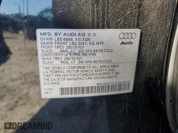 2013 Audi Q7 3.0T S line Prestige with VIN WA1DGAFE1DD006436, listed as a Copart auction lot 81544224 with 195,571 mi miles and Salvage Title. Bid and sale history available at carsss.com. Image 15.