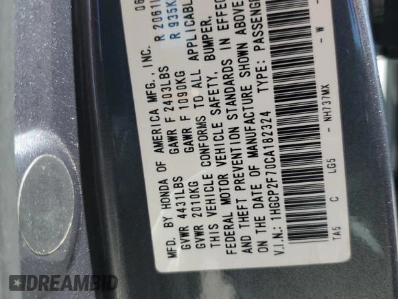 2012 Honda Accord EX с VIN 1HGCP2F70CA182324, выставлен на аукционе Copart как лот 61295195 с пробегом 228 681 миль миль и Списание • Salvage title. История ставок и продаж доступна на DreamBid. Изображение 12.