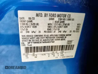 2022 Ford Maverick XL z VIN 3FTTW8E97NRA93740, wystawiony jako Copart lot #56571635 z przebiegiem 23 055 mil mil oraz Szkoda całkowita • Salvage title. Historia ofert i sprzedaży dostępna na DreamBid. Obrazek 12.