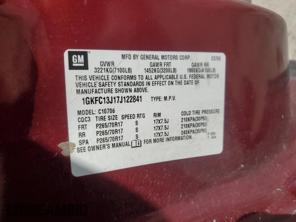 2007 GMC Yukon SLT with VIN 1GKFC13J17J122841, listed as a Copart auction lot 45637025 with Not Provided miles and Salvage Title. Bid and sale history available at carsss.com. Image 12.
