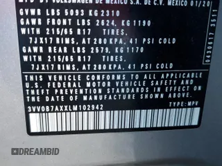 2020 Volkswagen Tiguan S z VIN 3VV0B7AXXLM102942, wystawiony jako Copart lot #79536254 z przebiegiem 53 069 mil mil oraz Szkoda całkowita • Salvage title. Historia ofert i sprzedaży dostępna na DreamBid. Obrazek 13.