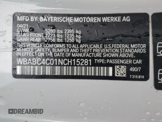 2022 BMW 8 Series M850i xDrive with VIN WBABC4C01NCH15281, listed as a Copart auction lot 74353274 with 0 mi miles and Non Repairable. Bid and sale history available at carsss.com. Image 13.