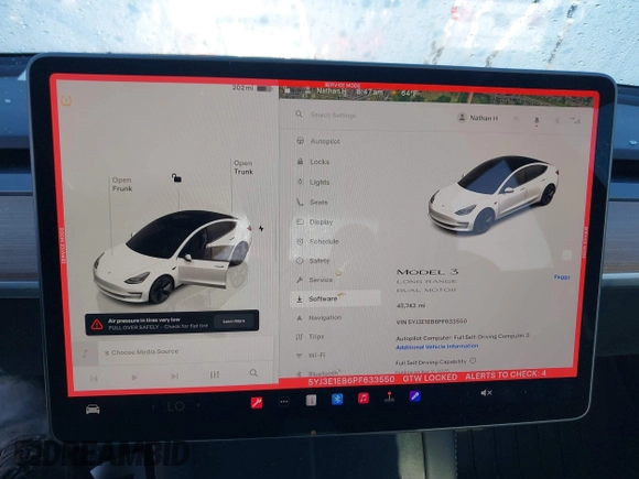 2023 Tesla Model 3 Long Range with VIN 5YJ3E1EB6PF633550, listed as a IAAI auction lot 41861278 with 45,743 mi miles and . Bid and sale history available at DreamBid. Image 7.