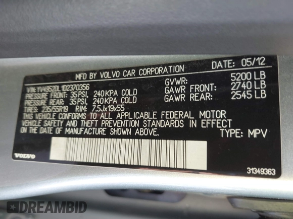 2013 Volvo XC60 3.2L с VIN YV4952DL1D2370356, выставлен на аукционе IAAI как лот 41332064 с пробегом 253 457 миль миль и . История ставок и продаж доступна на DreamBid. Изображение 9.