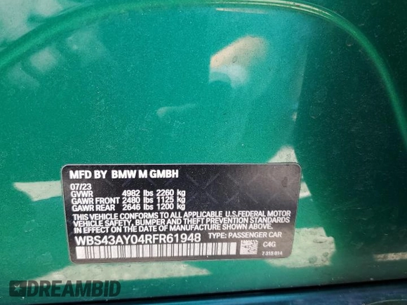 2024 BMW M3 Competition xDrive z VIN WBS43AY04RFR61948, wystawiony jako Copart lot #50260775 z przebiegiem 26 626 mil mil oraz Szkoda całkowita • Salvage title. Historia ofert i sprzedaży dostępna na DreamBid. Obrazek 12.