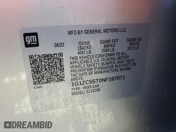 2022 Chevrolet Malibu LS with VIN 1G1ZC5ST0NF167071, listed as a Copart auction lot 47744305 with 30,689 mi miles and Salvage Title. Bid and sale history available at DreamBid. Image 13.