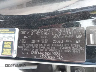 2016 Kia Forte LX with VIN KNAFX4A64G5499881, listed as a IAAI auction lot 42068921 with 122,596 mi miles. Bid and sale history available at carsss.com. Image 9.