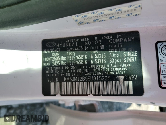 2008 Hyundai Tucson GLS with VIN KM8JM12B98U815228, listed as a Copart auction lot 73190674 with 223,245 mi miles and Salvage Title. Bid and sale history available at carsss.com. Image 14.