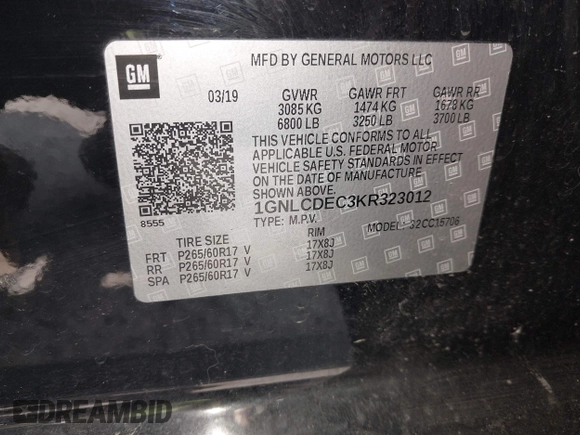 2019 Chevrolet Tahoe Commercial with VIN 1GNLCDEC3KR323012, listed as a IAAI auction lot 42517025 with 40,412 mi miles and . Bid and sale history available at DreamBid. Image 9.