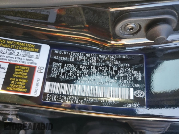 2014 Toyota Camry L with VIN 4T4BF1FK9ER439012, listed as a Copart auction lot 46548085 with 34,053 mi miles and Salvage Title. Bid and sale history available at carsss.com. Image 13.