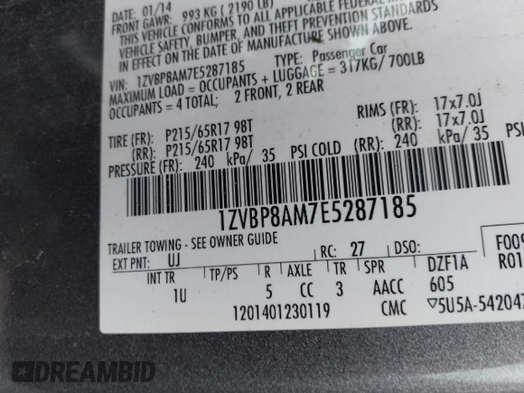 2014 Ford Mustang V6 с VIN 1ZVBP8AM7E5287185, выставлен на аукционе IAAI как лот 42187534 с пробегом 165 355 миль миль и . История ставок и продаж доступна на DreamBid. Изображение 9.