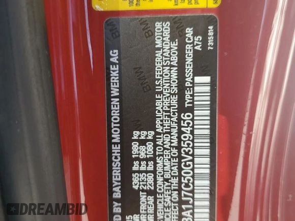 2016 BMW 2 Series M235i with VIN WBA1J7C50GV359456, listed as a Copart auction lot 47385355 with 68,895 mi miles and Salvage title. Bid and sale history available at DreamBid. Image 14.