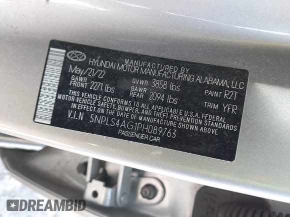 2023 Hyundai Elantra SEL with VIN 5NPLS4AG1PH089763, listed as a IAAI auction lot 42561384 with 37,173 mi miles and . Bid and sale history available at DreamBid. Image 9.