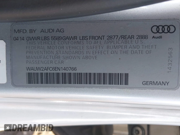 2014 Audi S7 Prestige with VIN WAUW2AFC6EN140766, listed as a IAAI auction lot 41780769 with 101,318 mi miles. Bid and sale history available at carsss.com. Image 9.