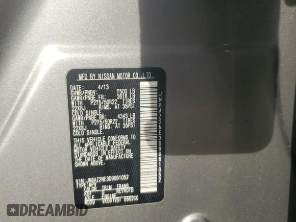 2013 Infiniti QX56 with VIN JN8AZ2NE3D9061052, listed as a Copart auction lot 73925854 with 0 mi miles and Salvage Title. Bid and sale history available at carsss.com. Image 13.