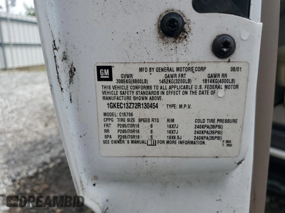 2002 GMC Yukon SLT z VIN 1GKEC13Z72R130454, wystawiony jako Copart lot #53845705 z przebiegiem 237 483 mil mil oraz Szkoda całkowita • Salvage title. Historia ofert i sprzedaży dostępna na DreamBid. Obrazek 13.