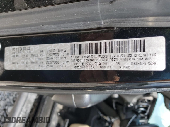2020 Jeep Wrangler Sport with VIN 1C4GJXAG6LW261344, listed as a Copart auction lot 61875494 with 45,113 mi miles and Salvage title. Bid and sale history available at DreamBid. Image 13.