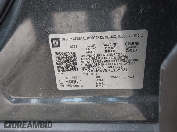 2019 GMC Terrain SLE with VIN 3GKALMEV9KL165031, listed as a IAAI auction lot 41857494 with 142,995 mi miles. Bid and sale history available at carsss.com. Image 9.
