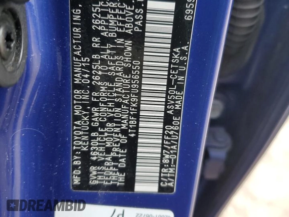 2015 Toyota Camry XLE с VIN 4T1BF1FK9FU956550, выставлен на аукционе Copart как лот 86359234 с пробегом 175 144 миль миль и Списание • Salvage title. История ставок и продаж доступна на DreamBid. Изображение 14.