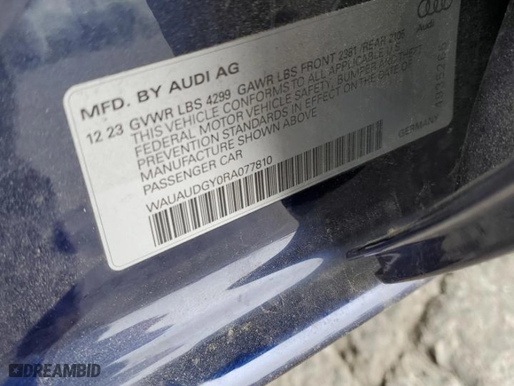 2024 Audi A3 Premium with VIN WAUAUDGY0RA077810, listed as a Copart auction lot 53355345 with 5,737 mi miles and Salvage Title. Bid and sale history available at carsss.com. Image 12.