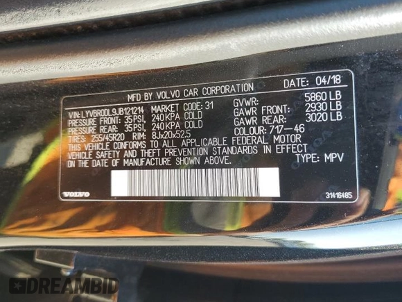 2018 Volvo XC60 Inscription with VIN LYVBR0DL9JB121214, listed as a Copart auction lot 69979813 with 80,210 mi miles. Bid and sale history available at carsss.com. Image 12.