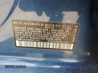 2021 Volkswagen Golf TSI с VIN 3VWW57AU3MM007367, выставлен на аукционе Copart как лот 64805113 с пробегом 3 104 миль миль и . История ставок и продаж доступна на DreamBid. Изображение 12.