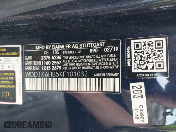 2019 Mercedes-Benz E 450 with VIN WDD1K6HB5KF101032, listed as a IAAI auction lot 42094341 with 47,523 mi miles and . Bid and sale history available at DreamBid. Image 9.