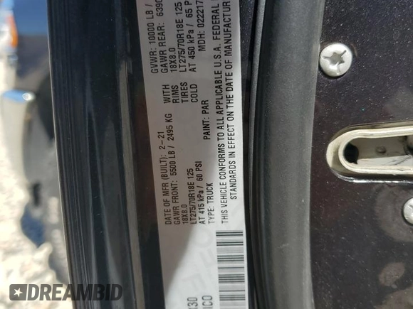 2021 Ram 2500 Tradesman with VIN 3C6UR5CJ2MG573130, listed as a Copart auction lot 55063985 with 80,115 mi miles and Salvage title. Bid and sale history available at DreamBid. Image 12.