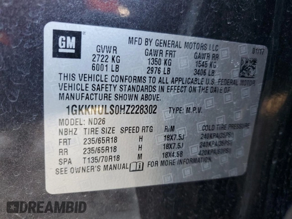 2017 GMC Acadia SLT with VIN 1GKKNULS0HZ228302, listed as a Copart auction lot 44735465 with 169,785 mi miles and Salvage Title. Bid and sale history available at carsss.com. Image 15.
