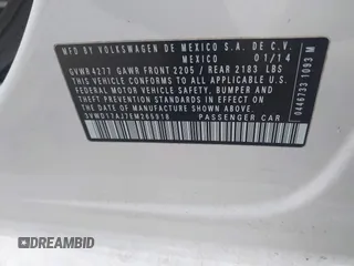 2014 Volkswagen Jetta SE z VIN 3VWD17AJ7EM265918, wystawiony jako IAAI lot #41631974 z przebiegiem 175 028 mil mil oraz . Historia ofert i sprzedaży dostępna na DreamBid. Obrazek 8.