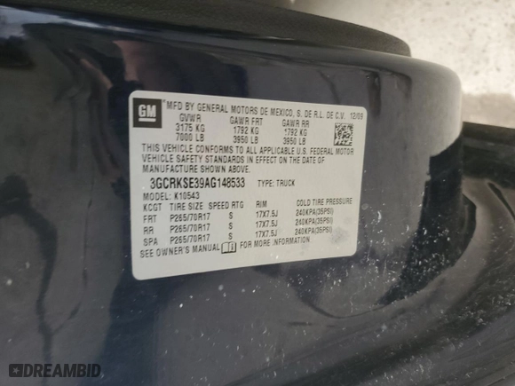 2010 Chevrolet Silverado 1500 LT with VIN 3GCRKSE39AG148533, listed as a Copart auction lot 47016725 with 225,159 mi miles and Salvage Title. Bid and sale history available at carsss.com. Image 12.