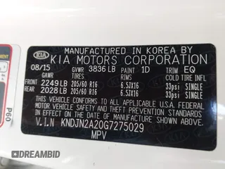 2016 Kia Soul with VIN KNDJN2A20G7275029, listed as a IAAI auction lot 41691550 with 83,416 mi miles. Bid and sale history available at carsss.com. Image 9.