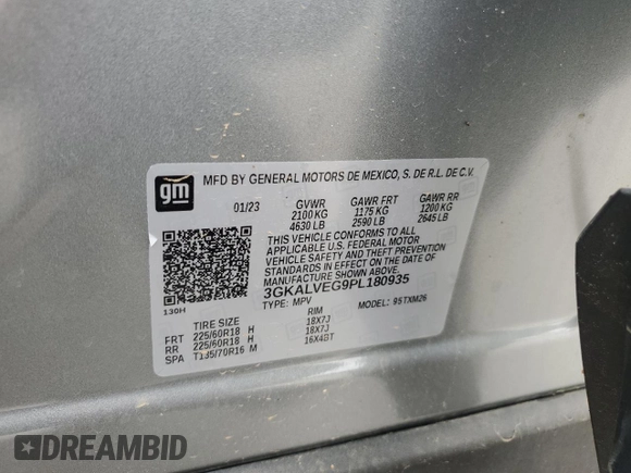 2023 GMC Terrain SLT with VIN 3GKALVEG9PL180935, listed as a Copart auction lot 50959215 with 42,604 mi miles and Salvage Title. Bid and sale history available at carsss.com. Image 15.
