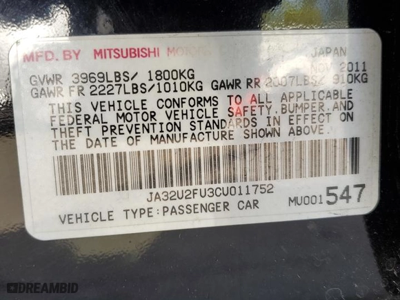 2012 Mitsubishi Lancer ES with VIN JA32U2FU3CU011752, listed as a Copart auction lot 88073275 with 150,708 mi miles and Salvage Title. Bid and sale history available at carsss.com. Image 12.