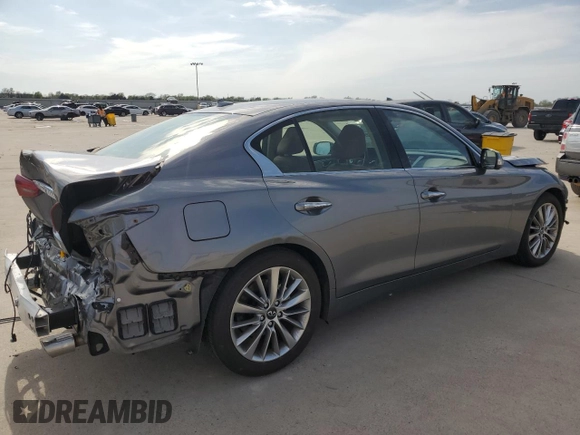 2024 Infiniti Q50 Luxe with VIN JN1EV7BP8RM600834, listed as a Copart auction lot 50489245 with 7,265 mi miles and Salvage title. Bid and sale history available at DreamBid. Image 3.
