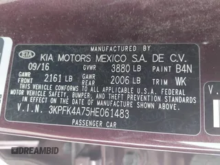 2017 Kia Forte LX with VIN 3KPFK4A75HE061483, listed as a IAAI auction lot 42148250 with 161,229 mi miles. Bid and sale history available at carsss.com. Image 9.