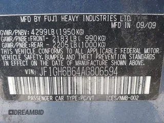 2010 Subaru Impreza i Premium with VIN JF1GH6B64AG806594, listed as a IAAI auction lot 42225736 with 146,058 mi miles and . Bid and sale history available at DreamBid. Image 9.