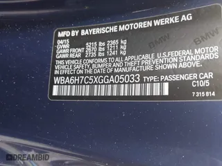 2016 BMW 6 Series 650i xDrive with VIN WBA6H7C5XGGA05033, listed as a IAAI auction lot 41723869 with 132,227 mi miles. Bid and sale history available at carsss.com. Image 9.