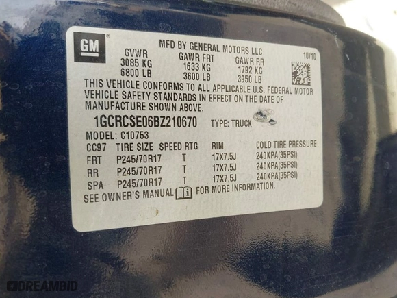 2011 Chevrolet Silverado 1500 LT with VIN 1GCRCSE06BZ210670, listed as a IAAI auction lot 41731033 with 259,099 mi miles. Bid and sale history available at carsss.com. Image 9.