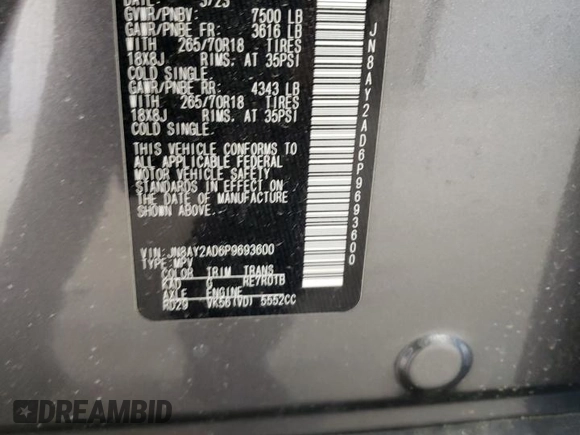 2023 Nissan Armada SV with VIN JN8AY2AD6P9693600, listed as a Copart auction lot 49272165 with Not provided miles and Salvage title. Bid and sale history available at DreamBid. Image 15.