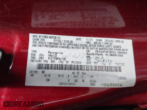 2013 Ford Focus SE with VIN 1FADP3F20DL186964, listed as a IAAI auction lot 42542071 with 203,236 mi miles and . Bid and sale history available at DreamBid. Image 9.