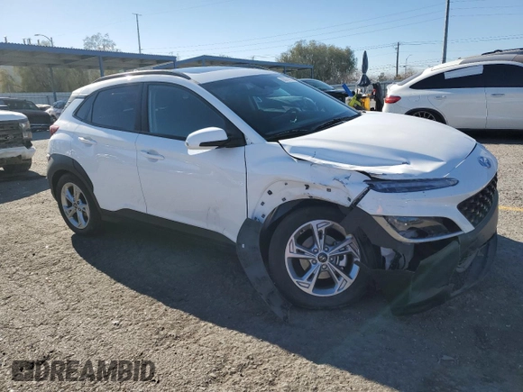 2023 Hyundai Kona SEL with VIN KM8K32AB1PU049637, listed as a Copart auction lot 88974675 with 18,453 mi miles and Salvage Title. Bid and sale history available at DreamBid. Image 4.