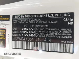 2016 Mercedes-Benz C 300 Luxury with VIN 55SWF4KB5GU141414, listed as a IAAI auction lot 42136846 with 76,619 mi miles and . Bid and sale history available at DreamBid. Image 9.