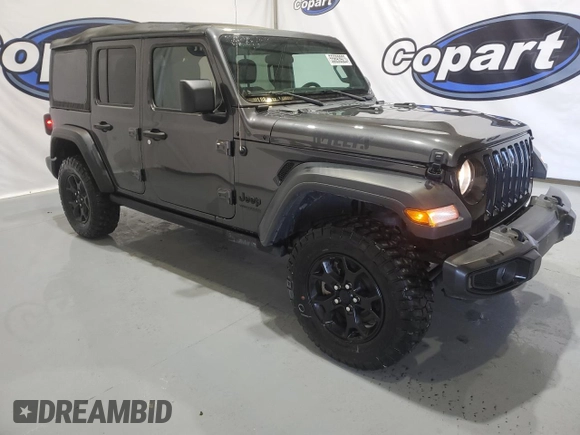 2021 Jeep Wrangler Unlimited Willys Sport with VIN 1C4HJXDN1MW679696, listed as a Copart auction lot 55693923 with 164,749 mi miles and Salvage title. Bid and sale history available at DreamBid. Image 4.
